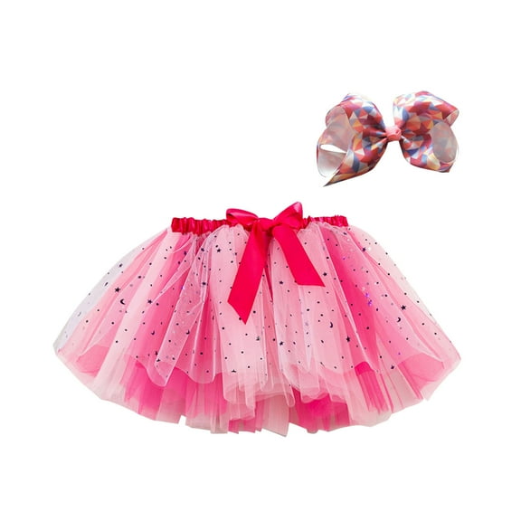 Pleated Tennis Skirt Layered Ballets Tulles Tutus for Toddle Girls, Kids Princess Sequin Skirts, Dress up with Colorful Hair Bows, Summer Girl Mesh Puffy Skirt A-Line Mesh Skirt 5-8Y