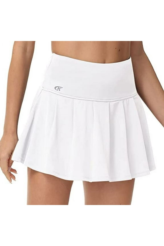 Pleated Tennis Skirt for Women with 4 Pockets Women's High Waisted Athletic Golf Skorts Skirts for Running Casual white S