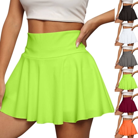 Pleated Tennis Skirt for Women with 4 Pockets Women's High Waisted Athletic Golf Skorts Skirts for Running Casual Fluorescent Green XL