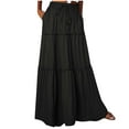 thumbnail image 1 of Pleated Tennis Skirts for Women New Womens Casual Boho High Waisted Flowy Maxi Skirts Trendy Cute Tiered Vacation A-Line Skirt with Pockets Black XL, 1 of 7