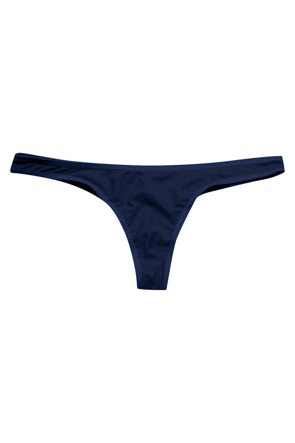 Pleated Thong Bikini Bottom High Cut Brazilian Cheeky Swimsuit Low Rise Solid Bathing Suit Bottom Navy 3XL
