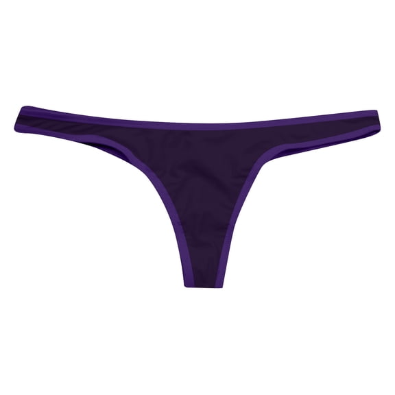 Pleated Thong Bikini Bottom High Cut Brazilian Cheeky Swimsuit Low Rise Solid Bathing Suit Bottom Purple 2XL