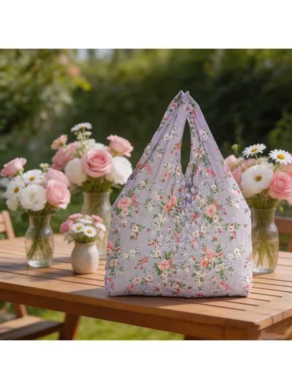 Pleated Tote Bag, Floral Expandable Shoulder Handbag, Expandable Pleated Storage with Comfortable Routine Transport for Shopping, Casual Outings and Weekend Travel
