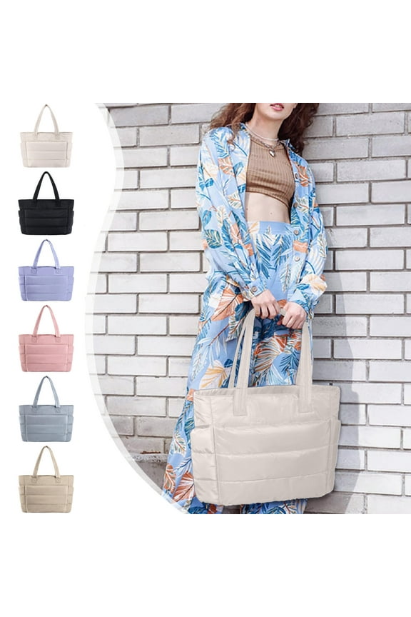 Pleated Tote Bag for Women | Soft Polyester Shoulder Handbag Lightweight Large Capacity | Travel, Work, Beach, Gym Use | Wide Strap | 17.3x6.5x20 in | Black Blue Pink Beige Purple Khaki