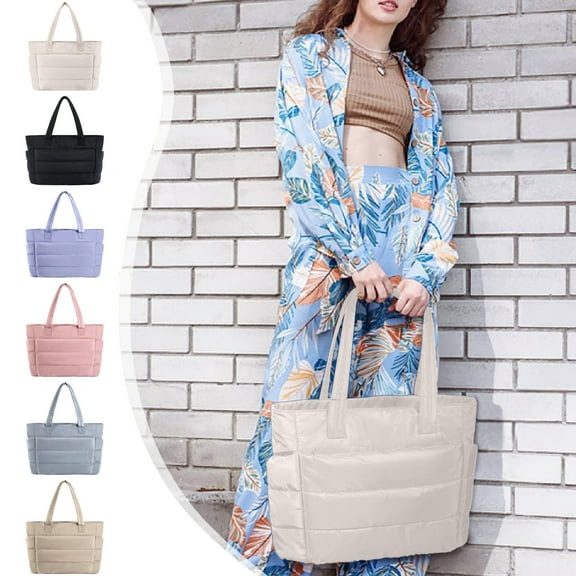 Pleated Tote Handbag for Women | Large Capacity Polyester Shoulder Bag 17.3x6.5x20 in | Lightweight Casual Purse for Travel Work Beach Gym | Black Blue Pink Beige Khaki