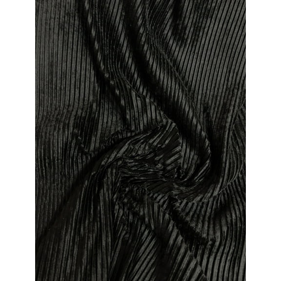 Pleated Velvet on 100% Polyester Fabric by the Yard or Roll (Black)
