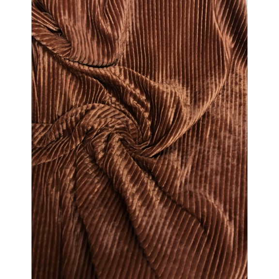 Pleated Velvet on 100% Polyester Fabric by the Yard or Roll (Rust)