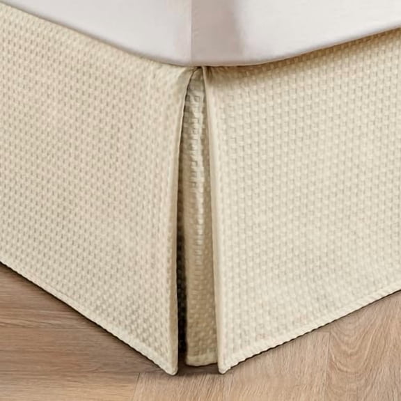 Pleated Waffle Weave Bed Skirt, Tailored Dust Ruffle 16 Inch Drop Easy Fit, Machine Washable,No Split Corners(Light Beige, Full - 16" Drop)