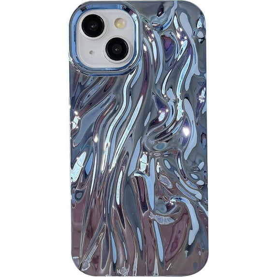 Pleated Water Ripple Chrome Plating Electroplated Wave Pattern Soft Compatible with iPhone Case (Blue,iPhone 15 Pro Max)