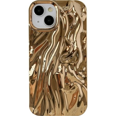 Pleated Water Ripple Chrome Plating Electroplated Wave Pattern Soft Compatible with iPhone Case (Gold,iPhone 14)