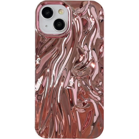 Pleated Water Ripple Chrome Plating Electroplated Wave Pattern Soft Compatible with iPhone Case (Pink,iPhone 15 Pro)