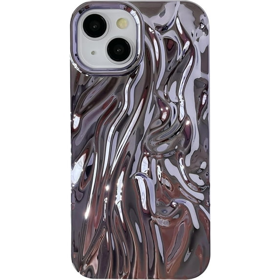 Pleated Water Ripple Chrome Plating Electroplated Wave Pattern Soft Compatible with iPhone Case (Purple,iPhone 13 Pro Max)