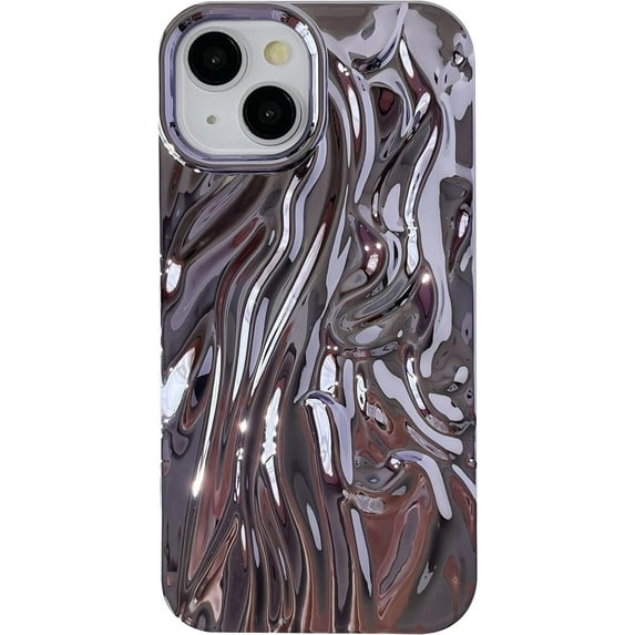 Pleated Water Ripple Chrome Plating Electroplated Wave Pattern Soft Compatible with iPhone Case (Purple,iPhone 15 Pro Max)