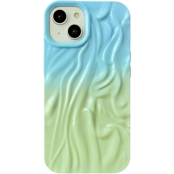 Pleated Water Ripple Chrome Wave Pattern Soft Compatible with iPhone Case (Blue Green,iPhone 15 Pro Max)
