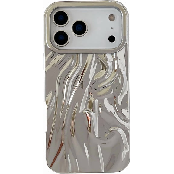 Pleated Water Ripple Chrome Wave Pattern Soft Compatible with iPhone Case (Silver,iPhone 17)