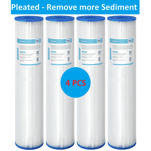 Pleated Whole House Water Filter, Membrane Solutions Sediment Replacement Cartridge | 5 Micron | 20"x4.5" | 4 Pack