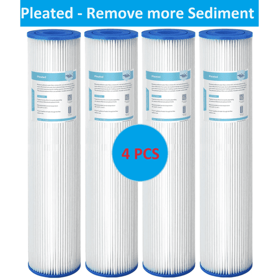 Pleated Whole House Water Filter, Membrane Solutions Sediment Replacement Cartridge | 5 Micron | 20"x4.5" | 4 Pack