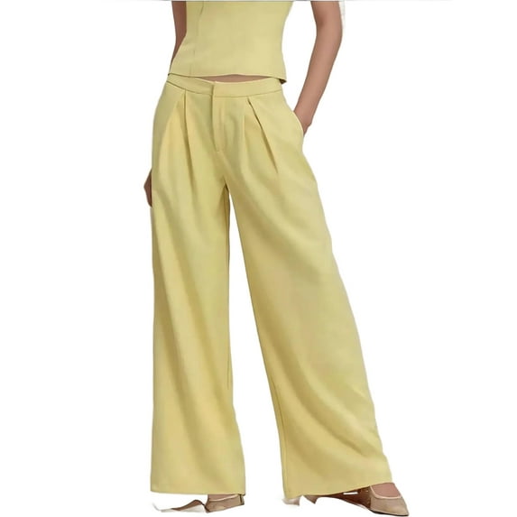 Pleated Wide Leg Long Pants