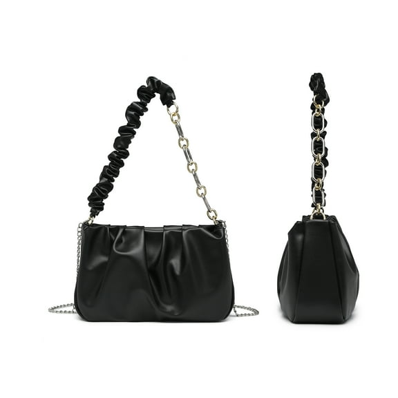 Pleated With Chain Small Shoulder Handbag for Women Pleated Soft Crossbody Bag Chain Shoulder Bag