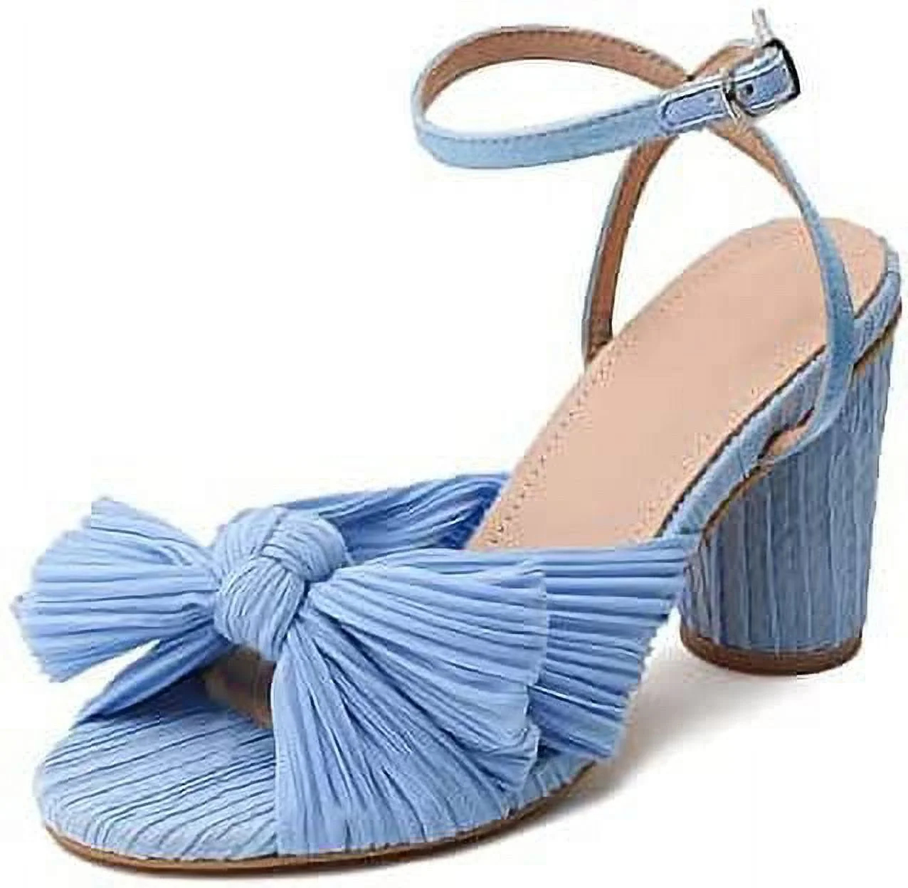 Pleated bow ankles with thick heels Women's Comfortable Toe Ankle Strap