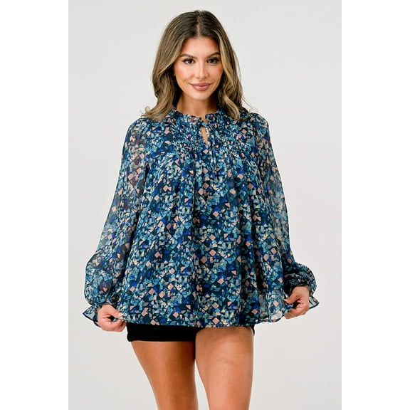 Pleats detail long sleeve pop over blouse