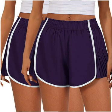 Plebaso 1-2 Pack Summer Shorts for Women Side Pleated Lounge Shorts Elastic Waist Athletic Workout Shorts