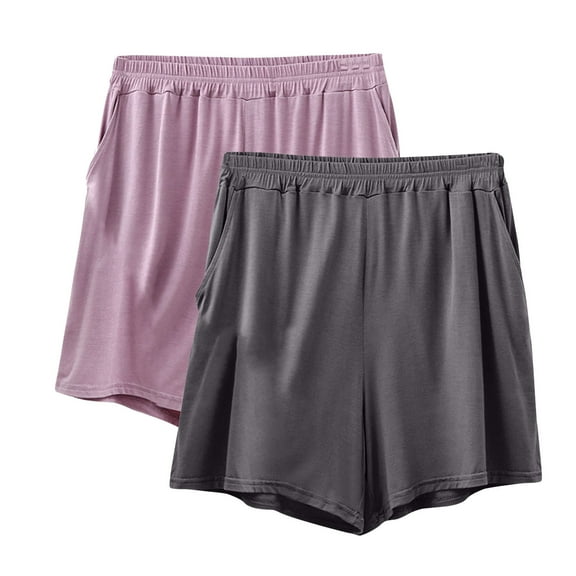 Plebaso 2 Pack Pajama Shorts for Women Plus Size Lounge Shorts Lightweight Comfy Sleep Bottoms with Pockets