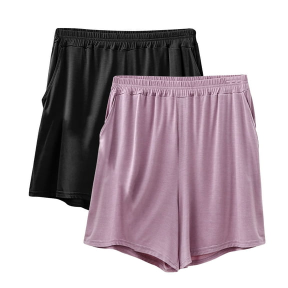 Plebaso 2 Pack Pajama Shorts for Women Plus Size Lounge Shorts Lightweight Comfy Sleep Bottoms with Pockets
