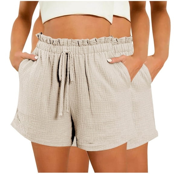 Plebaso 2 Pack Summer Shorts for Women Elastic Waist Casual Shorts Solid Color Pleated Beach Shorts