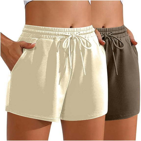 Plebaso 2 Pack Womens Sweat Shorts Casual Drawstring Running High Waisted Athletic Shorts with Pockets