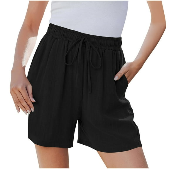 Plebaso Summer Shorts for Women Elastic Waist Casual Shorts Drawstring Womens Loose Wide Leg Shorts