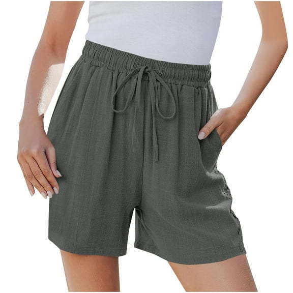 Plebaso Summer Shorts for Women Elastic Waist Casual Shorts Drawstring Womens Loose Wide Leg Shorts