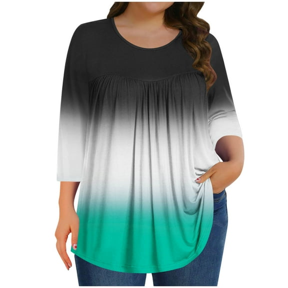 Plebaso 3/4 Length Sleeve Shirts for Women Plus Size Tops Ladies Summer Casual Dressy Flowy Blouses