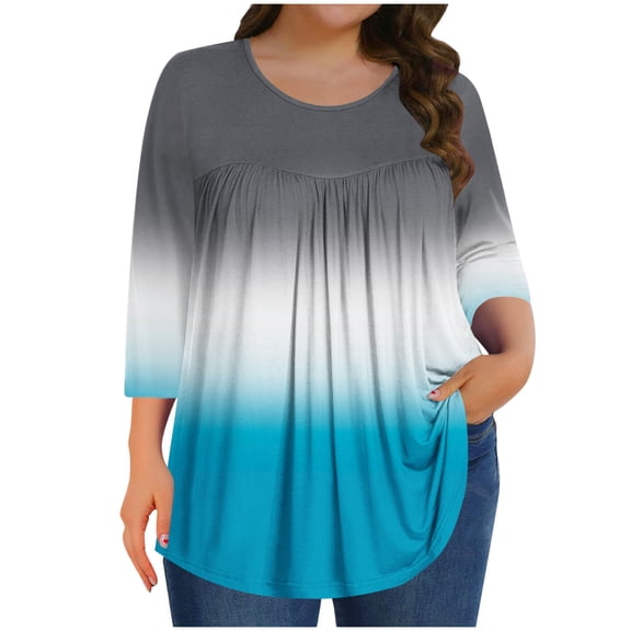 Plebaso 3/4 Length Sleeve Shirts for Women Plus Size Tops Ladies Summer Casual Dressy Flowy Blouses