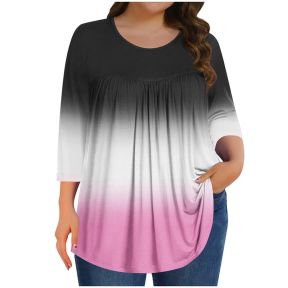 Plebaso 3/4 Length Sleeve Shirts for Women Plus Size Tops Ladies Summer Casual Dressy Flowy Blouses