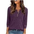 thumbnail image 1 of Plebaso 3/4 Length Sleeve Womens Casual Knitted Tops Button up Pullover Dressy Tunic Shirts for Women, 1 of 6