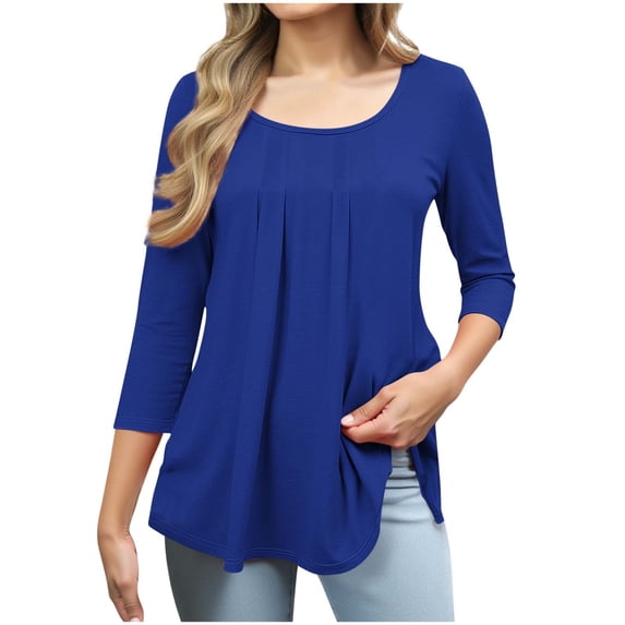 Plebaso 3/4 Length Sleeve Womens Tops Crew Neck Dressy Casual Blouse Women's Trendy Summer Tunic Shirts