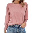 thumbnail image 1 of Plebaso 3/4 Sleeve Tops for Women Casual Tunic Tops Smocked Cuffed Loose Dressy Blouses T-Shirts, 1 of 6