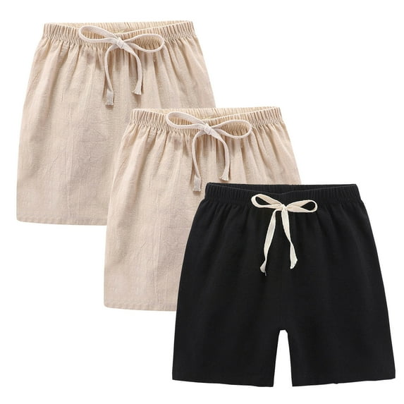 Plebaso 3 Pack Girls Boys Shorts Summer Elastic Waist Casual Shorts Lightweight Kids Shorts with Pockets