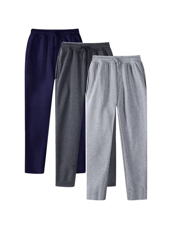 3 Pack Mens Sweatpants Tapered Drawstring Elastic Waisted Gym Workout Jogger Pants with Pockets