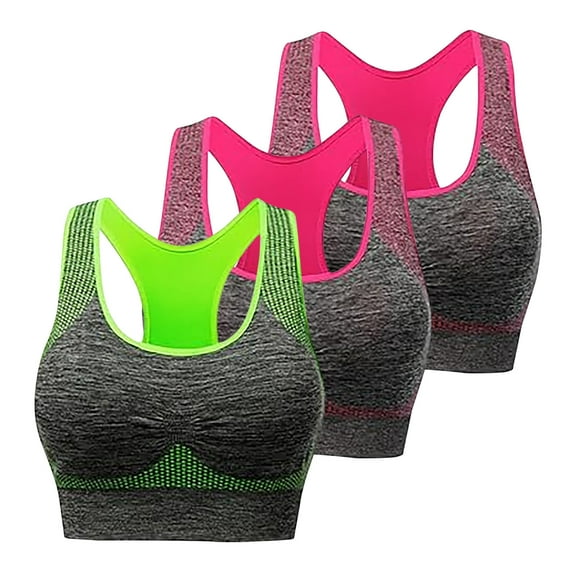 Plebaso 3 Pack Sports Bras for Women Racerback Push up Workout Bras Wireless Full Coverage Athletic Bras