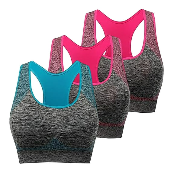Plebaso 3 Pack Sports Bras for Women Racerback Push up Workout Bras Wireless Full Coverage Athletic Bras