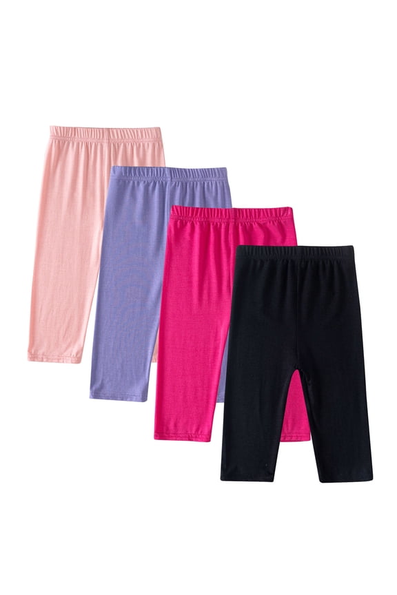 4 Pack Girls Capri Leggings Stretch Yoga Dance Capris Athletic Workout Cropped Pants for Kids
