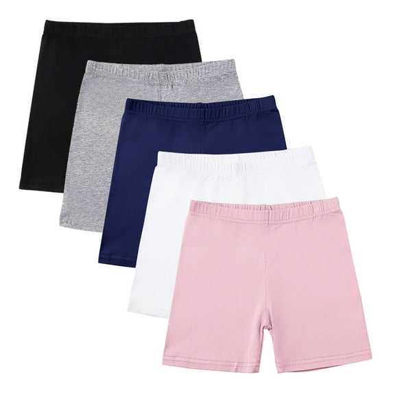 Plebaso 5 Pack Girls Cotton Shorts Breathable Dance Shorts Kids Girls Summer Bike Shorts for Under Dress