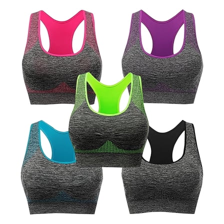 Plebaso 5 Pack Racerback Sports Bras for Women Comfortable Pullover Workout Bras Ladies Gym Activewear Bras