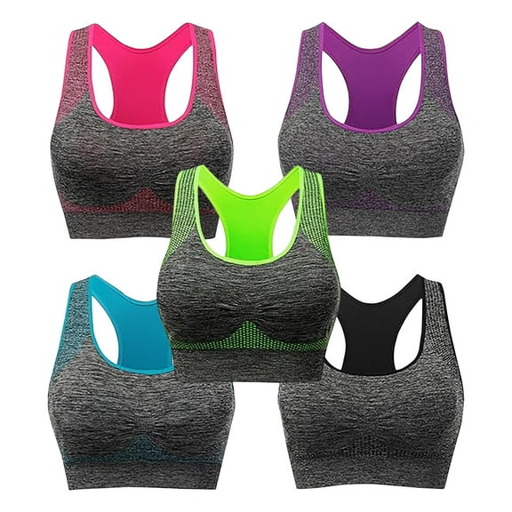 Plebaso 5 Pack Racerback Sports Bras for Women Comfortable Pullover Workout Bras Ladies Gym Activewear Bras