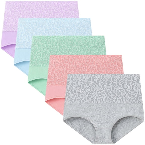 Plebaso 5 Pack Womens Cotton Underwear Briefs High Waisted Full Coverage Ladies Comfort Panties XS-5XL