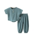thumbnail image 1 of Plebaso Baby Boys Girls Cotton Gauze Two-Piece Sets Solid Color Crew-neck Short Sleeve Tops Shorts Infant Summer Clothes, 1 of 3