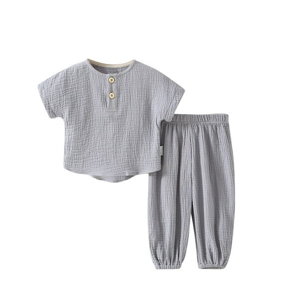 Plebaso Baby Boys Girls Cotton Gauze Two-Piece Sets Solid Color Crew-neck Short Sleeve Tops Shorts Infant Summer Clothes