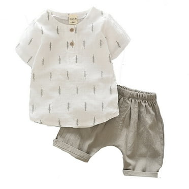 Plebaso Baby Boys Girls Cotton Linen Short-Sleeved Shirt Shorts Two-Piece Set Kids Casual Spring Summer Clothes Suits